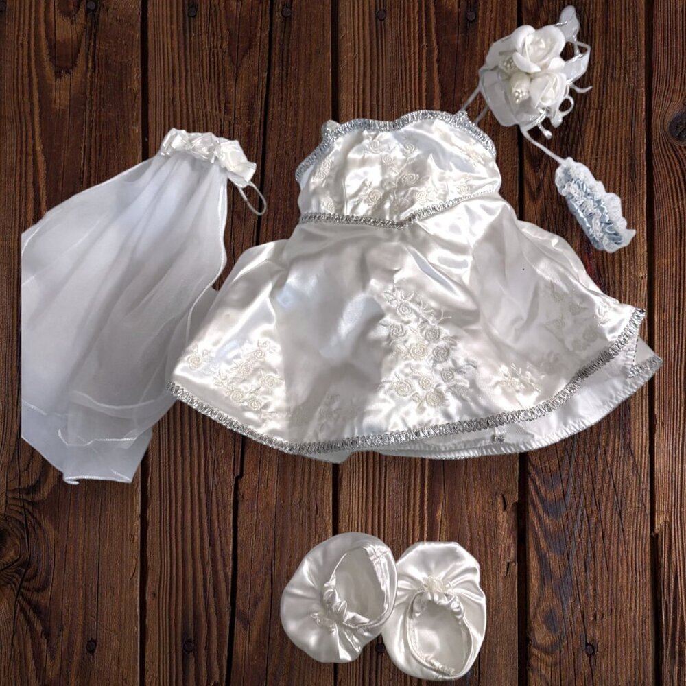 BABW Build A Bear Bride Outfit Wedding Dress Veil Bouquet Shoes Clothes Garter